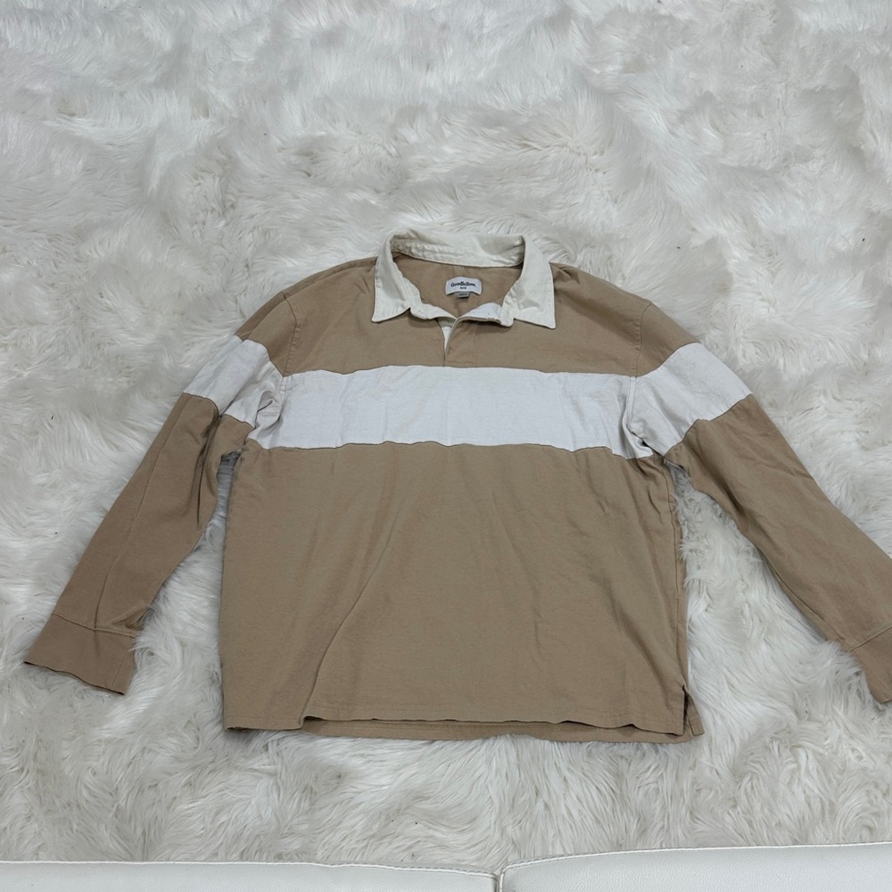 Tan and White Long Sleeve Polo Shirt